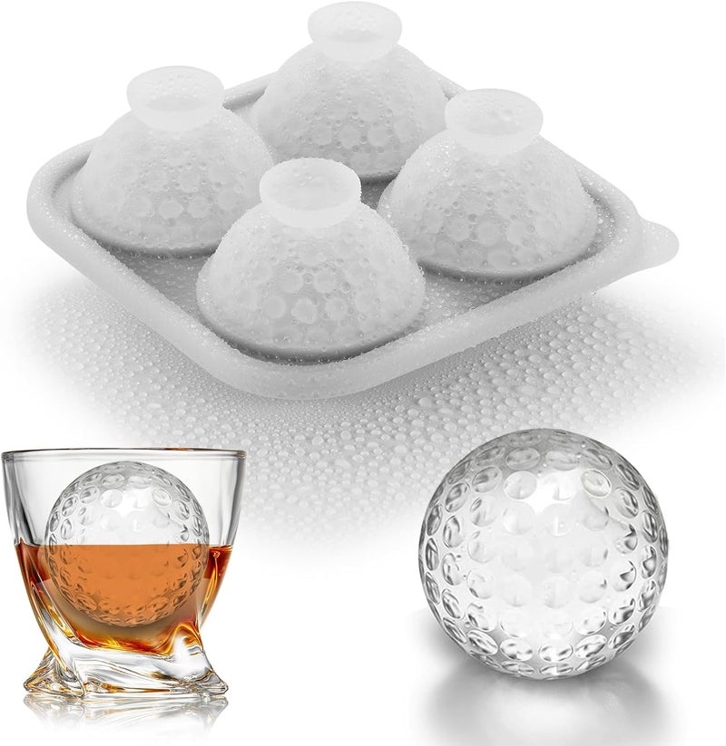 ACOOKEE Novelty Golf Gifts Ball Ice Maker Mold, 2.2" Large Sphere Round Ice Cube Mold for Cocktails, Whiskey, Bourbon Chilling, 4 Hole Fun Shapes Big Silicone Circle Ice Cube Trays - Image 1